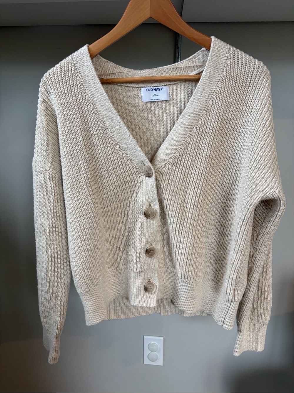 Old Navy Beige Button-Front Cardigan Cottagecore Knit Oversized V-Neck M NWOT